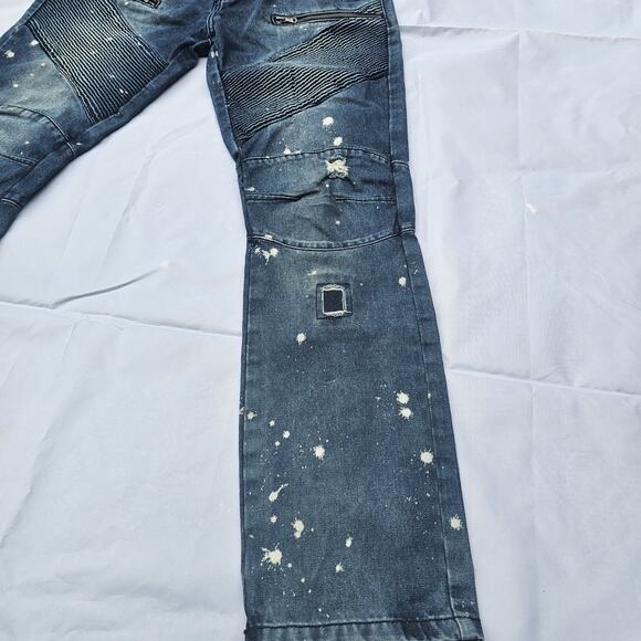 CJ Black Premium Mens Blue Denim Paint Ribbed Skinny Biker Jeans Fit 32x32 - Picture 5 of 14